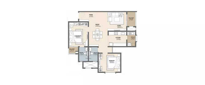 Vajram Newtown Jakkur - Floor plan 2 BHK 1323 Sq.ft