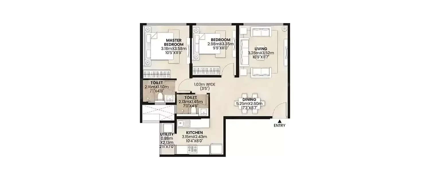 Floor plan for 2 BHK