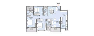 L & T Raintree Olivia, 3 BHK-1655 Sq.ft