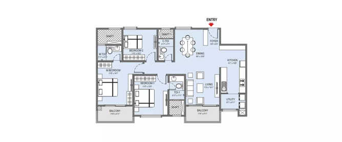 L & T Raintree Olivia Hebbal - Floor plan 3 BHK 1655 Sq.ft