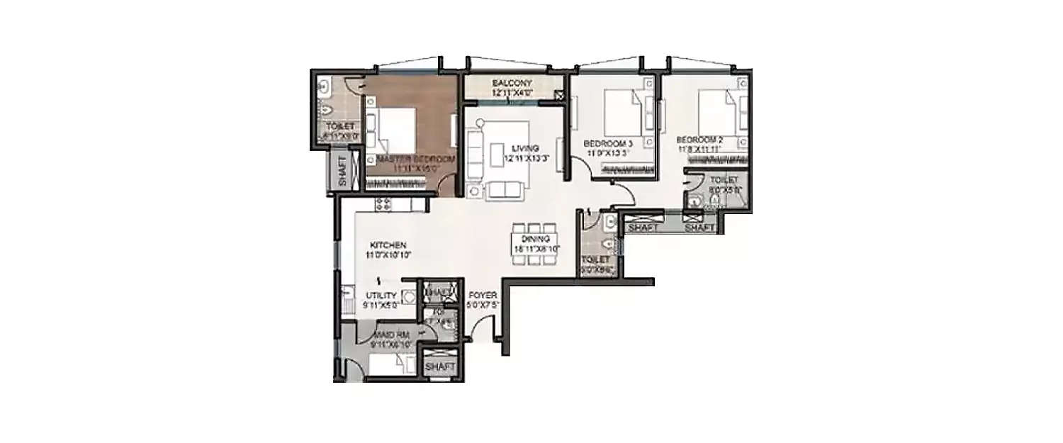 Floor plan for 3 BHK