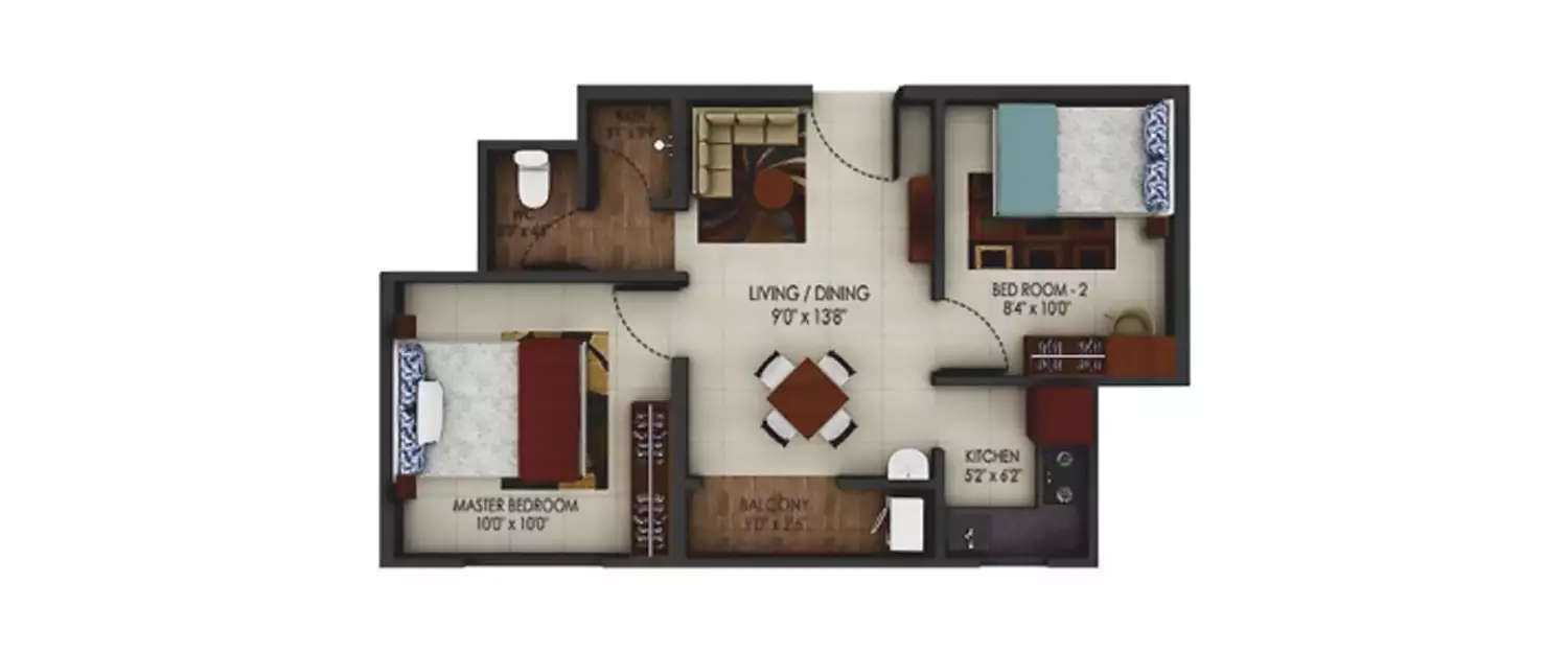 Floor plan for 2 BHK