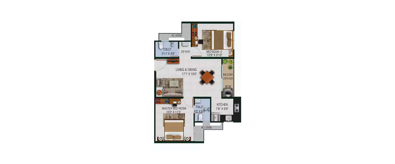 Floor plan for 2 BHK
