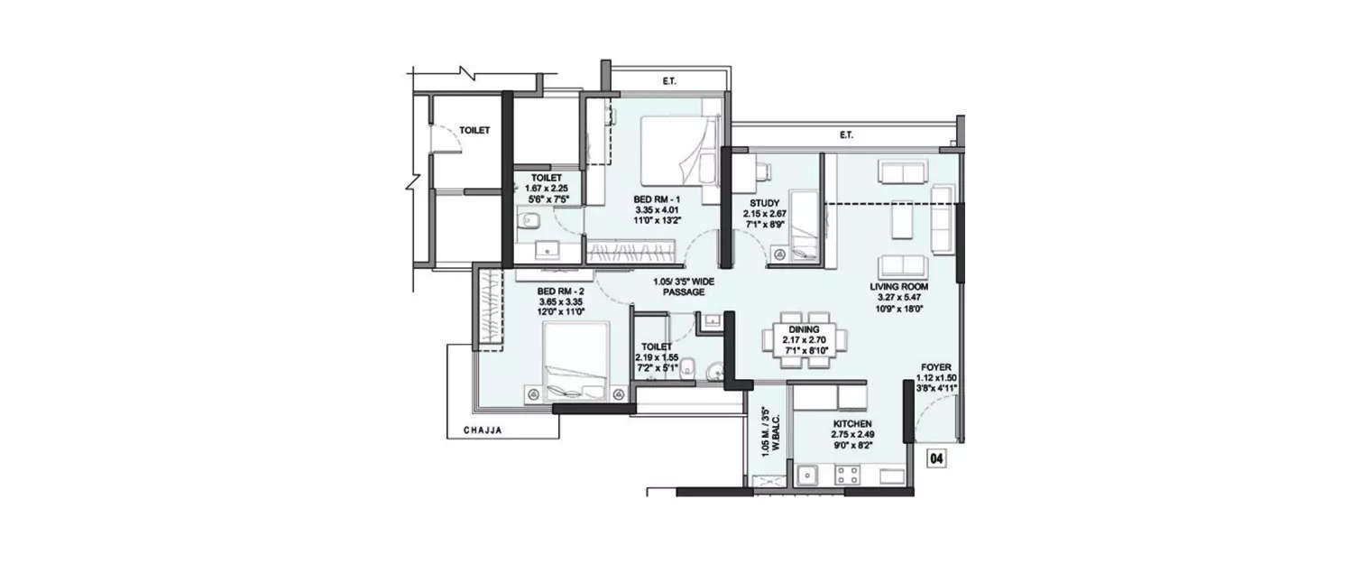 Floor plan for 2.5 BHK
