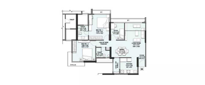 Wadhwa Elite Ghodbunder Road - Floor plan 2.5 BHK 891 Sq.ft