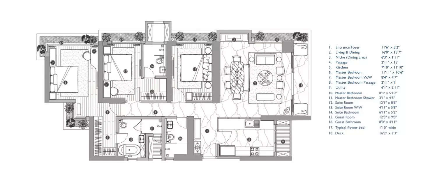 Floor plan for 3 BHK