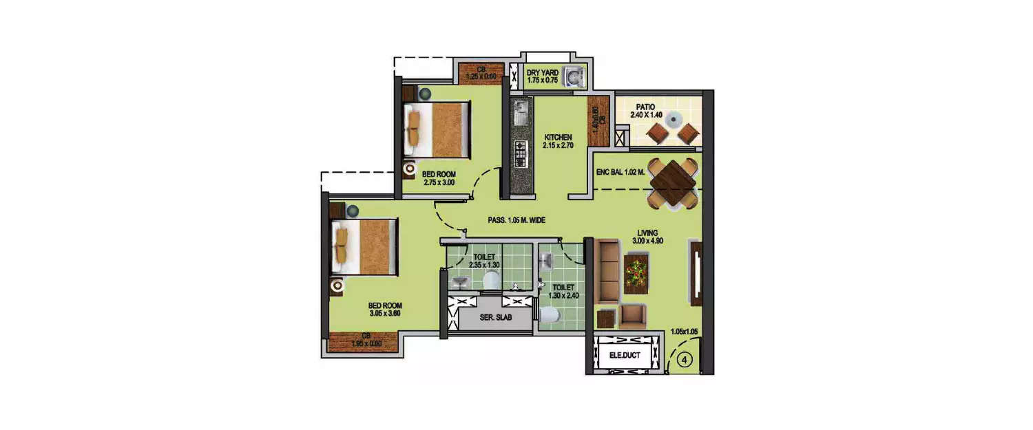 Floor plan for 2 BHK