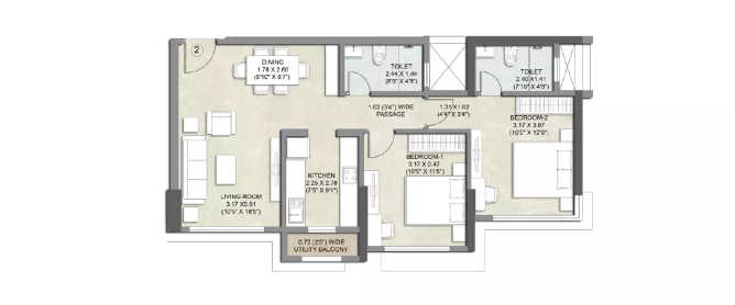 Kalpataru Bliss Santacruz - Floor plan 2 BHK 789 Sq.ft