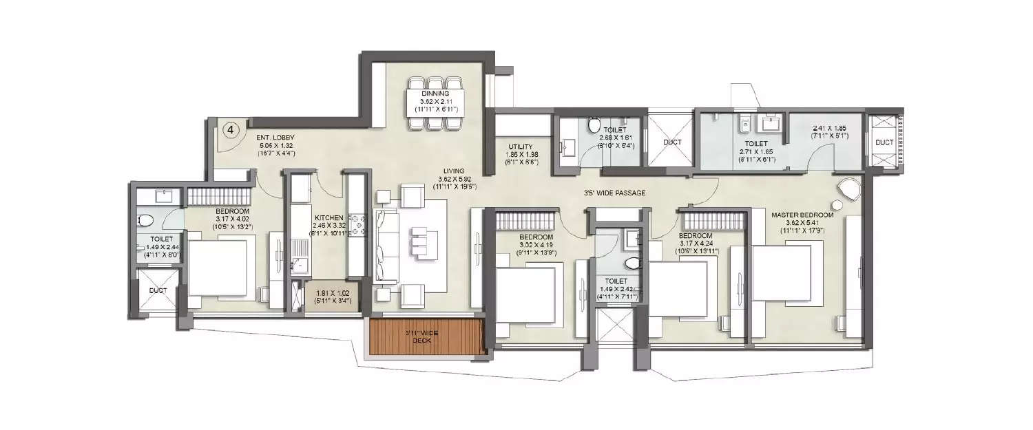 Floor plan for 4 BHK