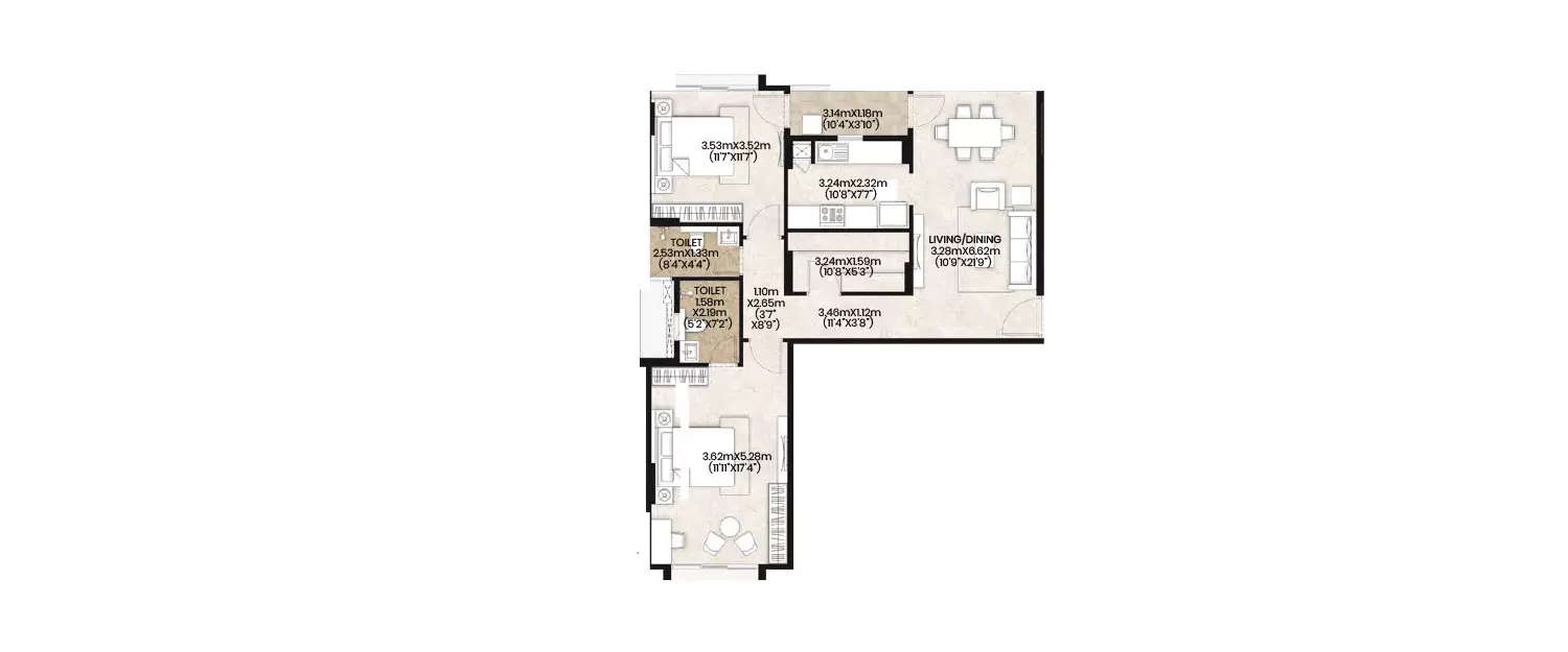 Floor plan for 2 BHK