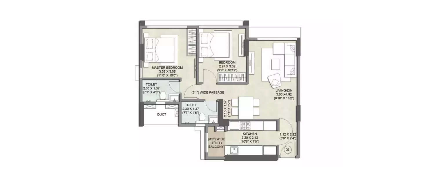 Floor plan for 2 BHK