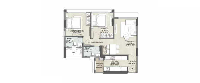 Kalpataru Primus Santacruz - Floor plan 2 BHK 634 Sq.ft