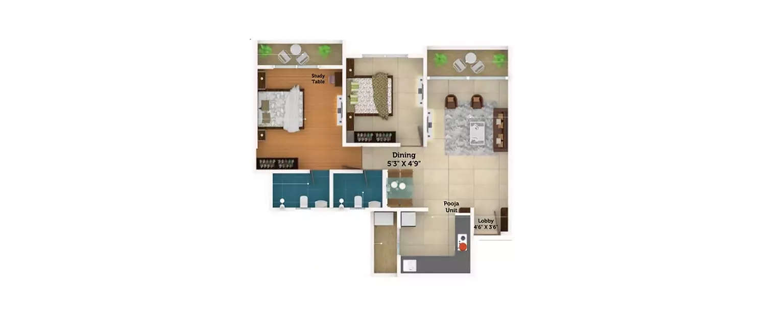 Floor plan for 2 BHK