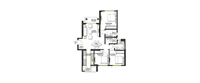 Birla Vanya Kalyan - Floor plan 3 BHK 922 Sq.ft