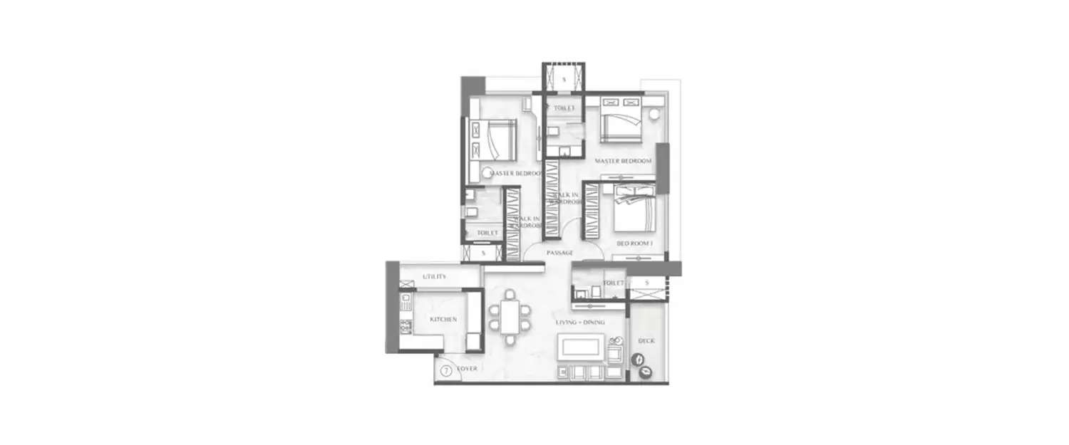 Floor plan for 3 BHK