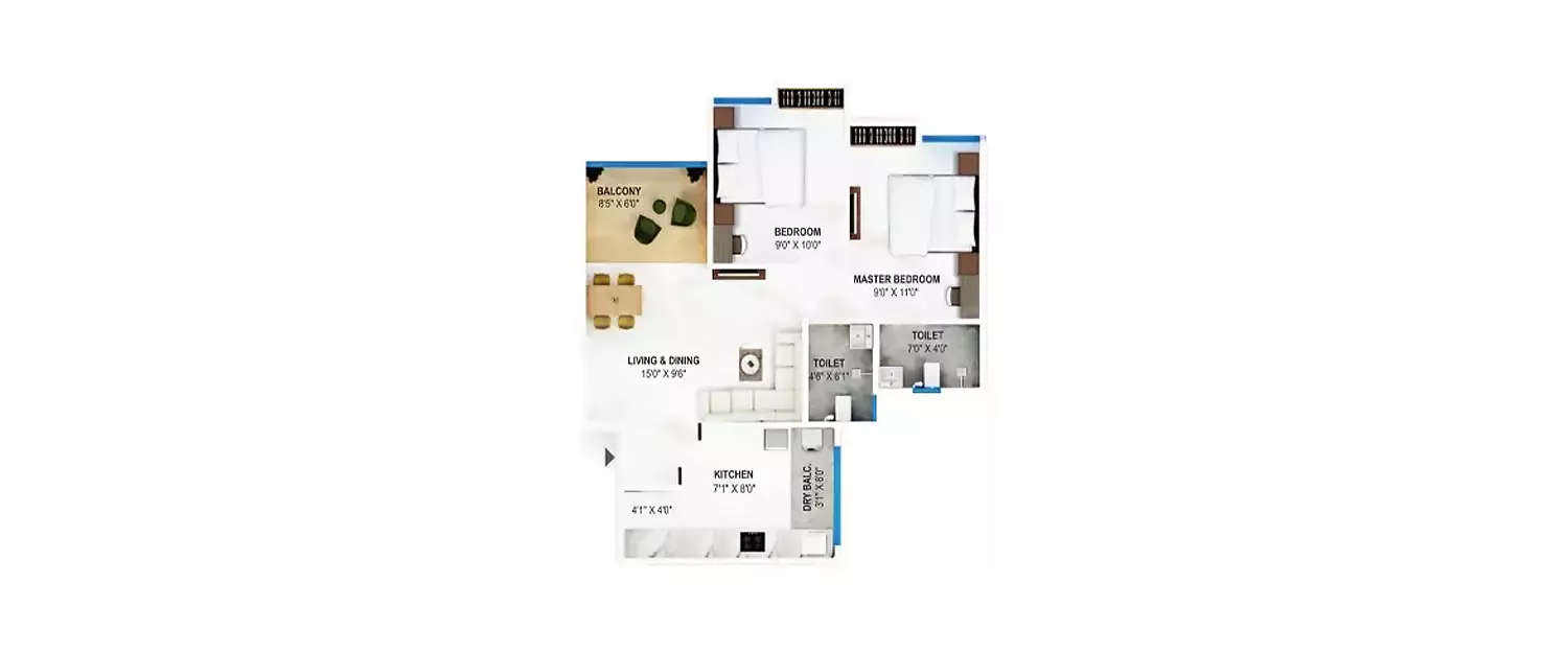 Floor plan for 2 BHK