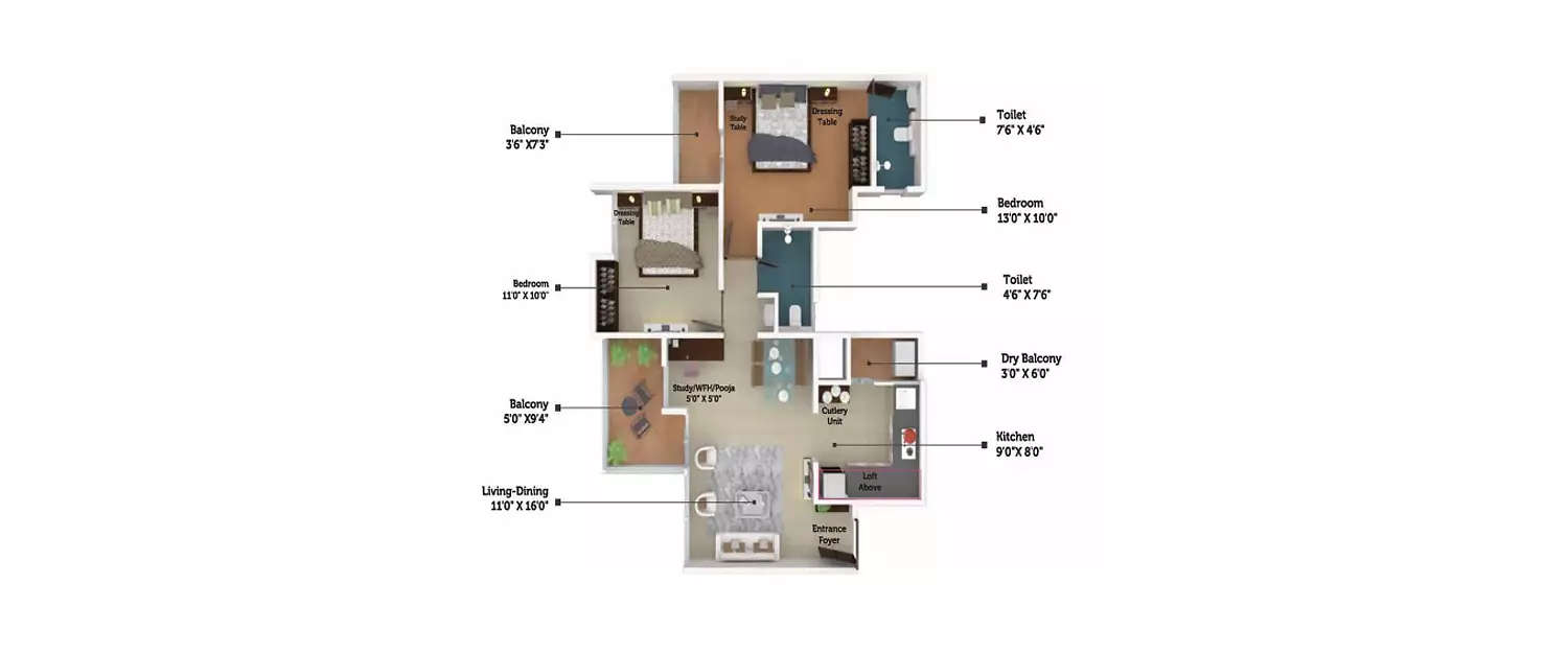 Floor plan for 2 BHK
