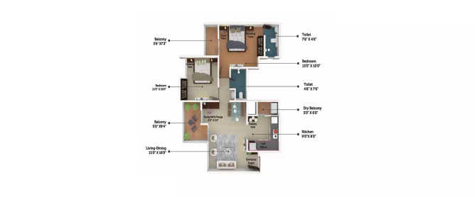 Saheel ITrend Waterfront Ravet - Floor plan 2 BHK 710 Sq.ft