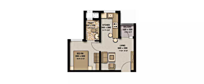 Sobha Meritta Nallambakkam - Floor plan 1 BHK 537 Sq.ft