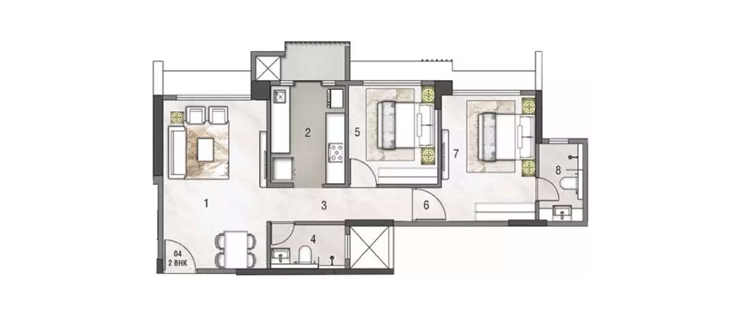 Floor plan for 2 BHK