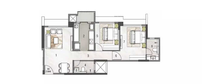 Rustomjee Erika Bandra - Floor plan 2 BHK 620 Sq.ft