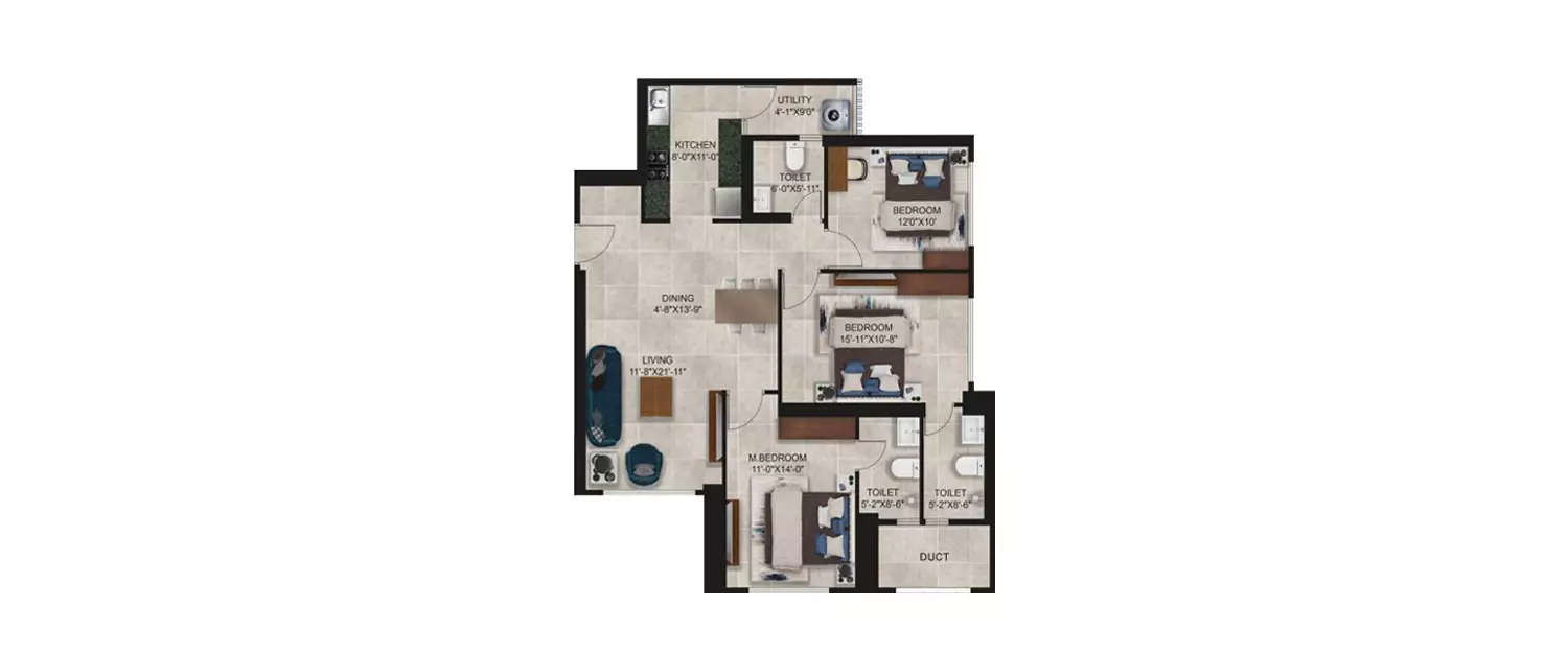 Floor plan for 3 BHK