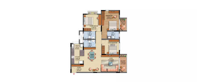 Brigade Laguna Hebbal - Floor plan 3 BHK 1208 Sq.ft