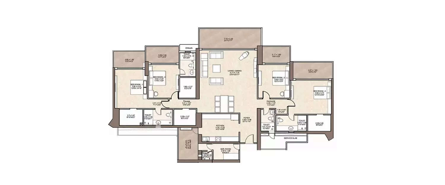 Floor plan for 4 BHK