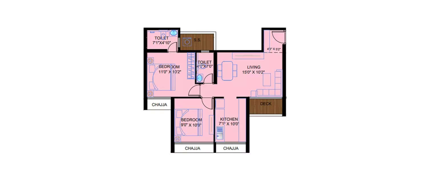 Floor plan for 2 BHK