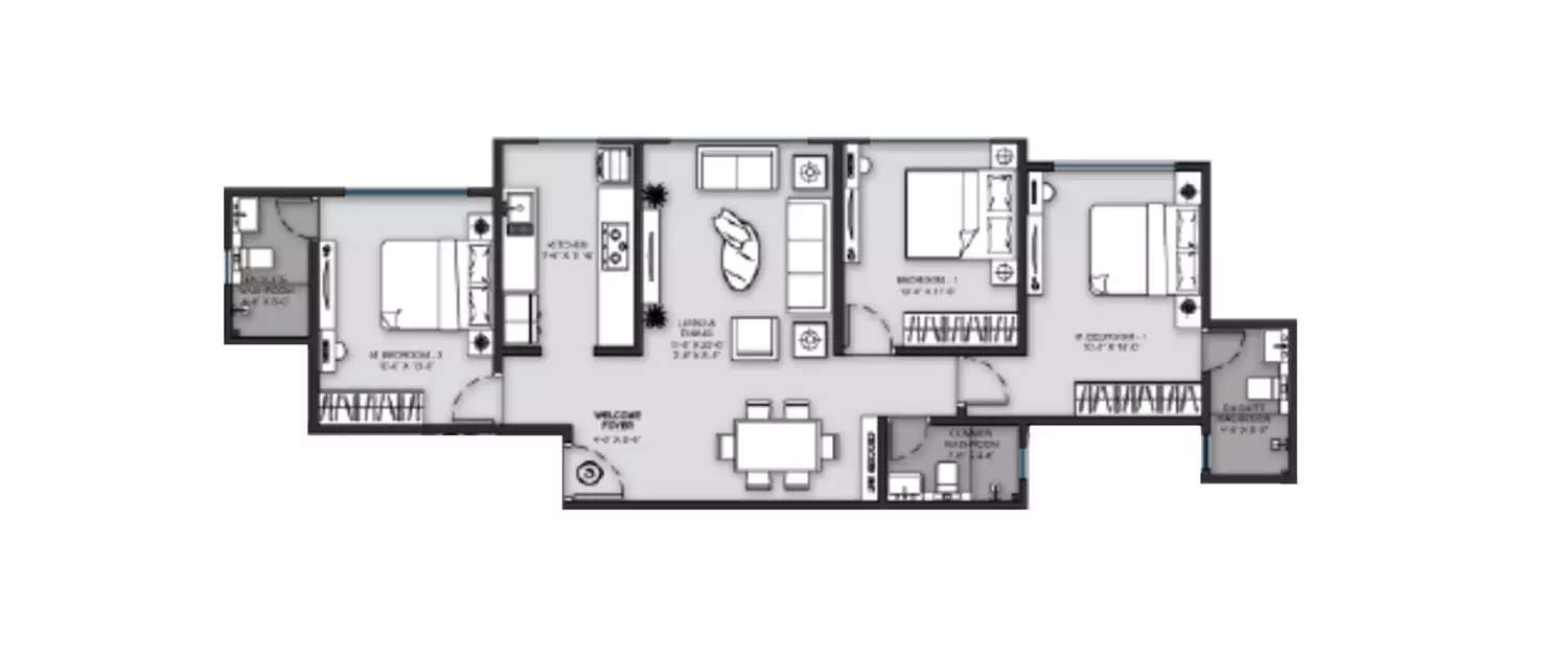 Floor plan for 3 BHK