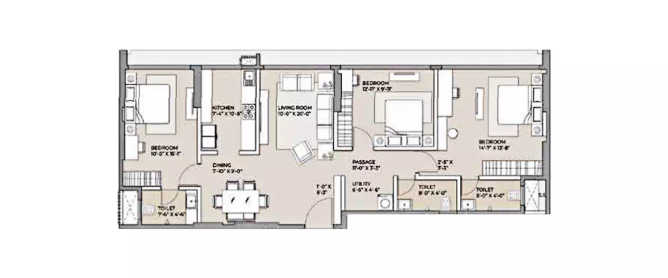 Arkade Crown Borivali - Floor plan 3 BHK 1064 Sq.ft