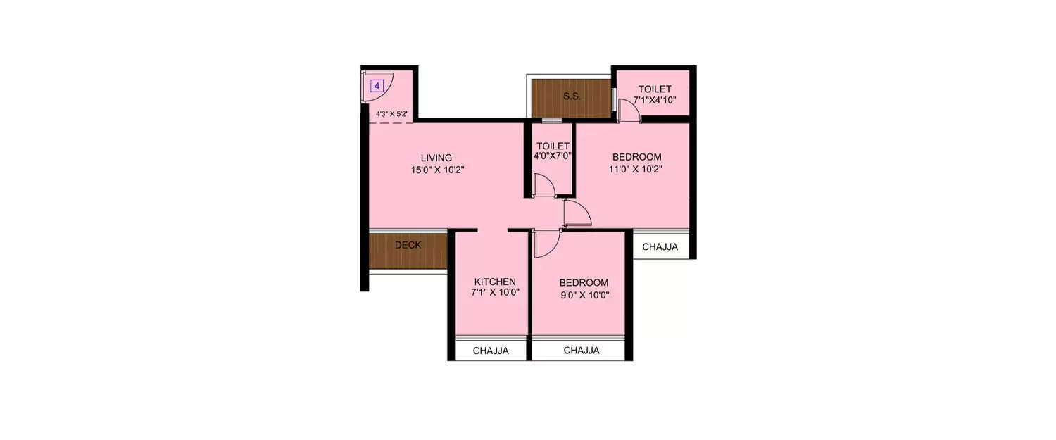 Floor plan for 2 BHK