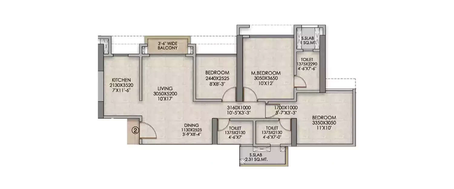 Floor plan for 3 BHK