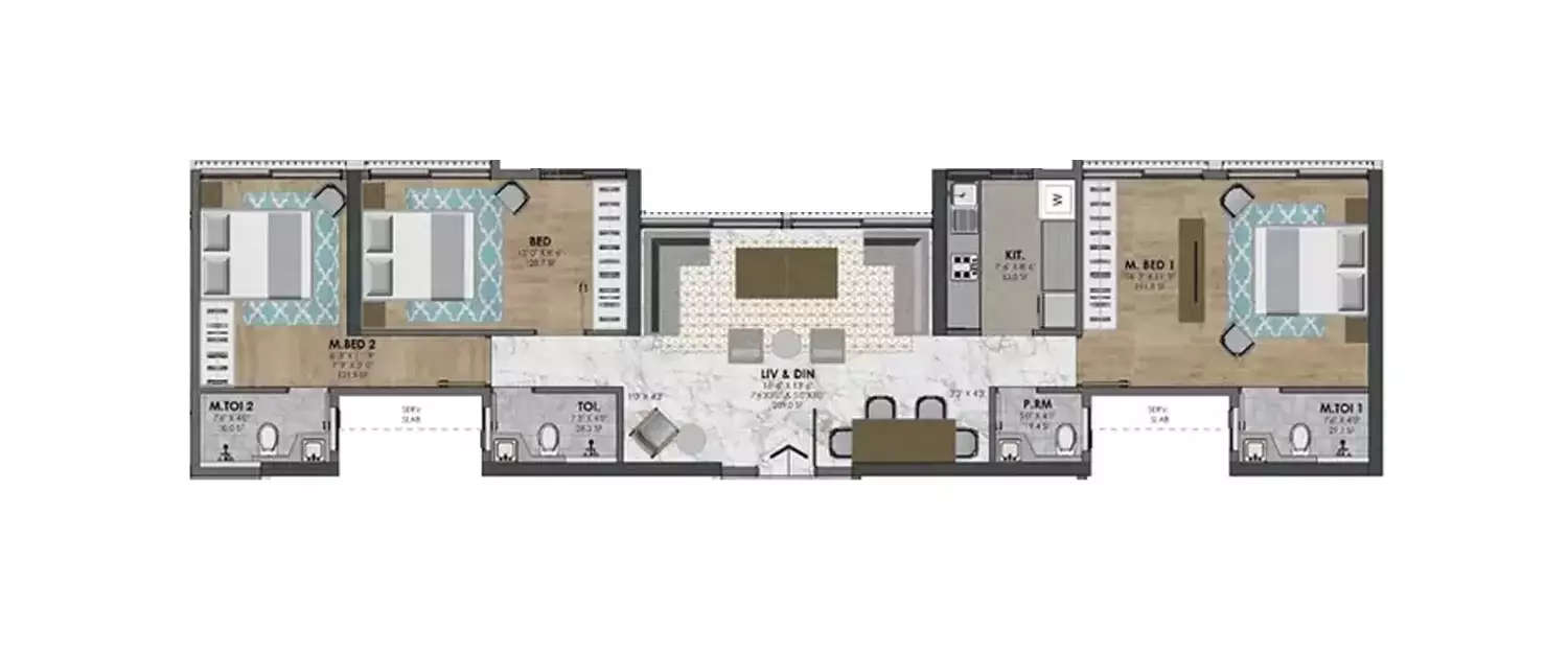 Floor plan for 3 BHK