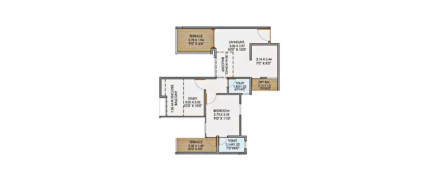 Floor plan for 1.5 BHK