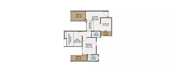 Majestique Venice Dhayari - Floor plan 1.5 BHK 432 Sq.ft