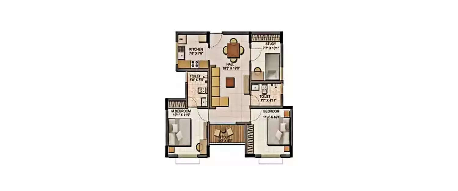 Floor plan for 2.5 BHK