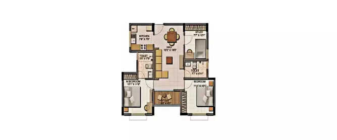 Shriram Codename Break Free Electronic City - Floor plan 2.5 BHK 950 Sq.ft