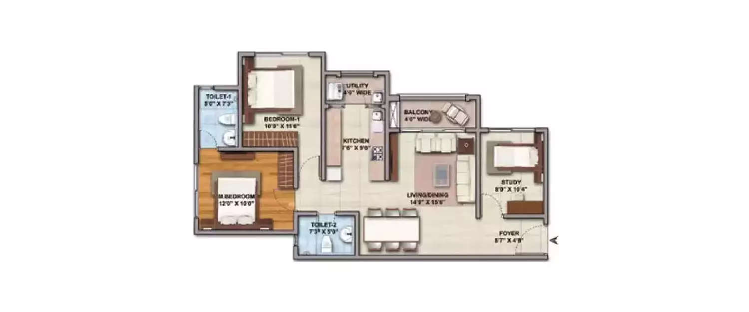 Floor plan for 2.5 BHK