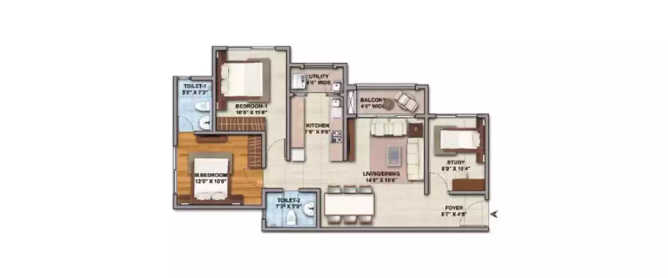 Shriram Greenfield O2 Homes Whitefield - Floor plan 2.5 BHK 823 Sq.ft