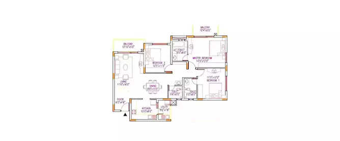 Shriram Sahaana Yelahanka - Floor plan 3 BHK 1562 Sq.ft