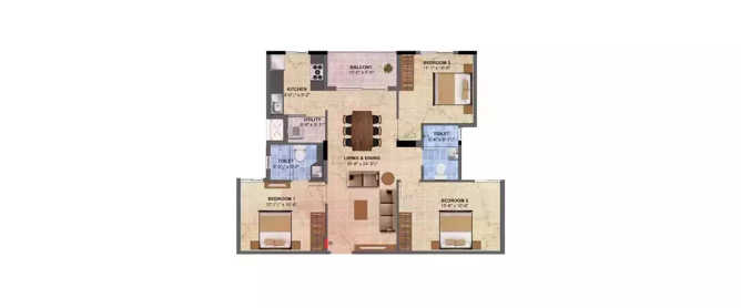Radiance Sapphire Sholinganallur - Floor plan 3 BHK 1346 Sq.ft