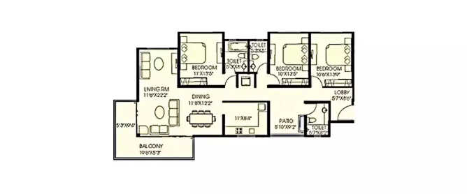 Paranjape Schemes Blue Ridge Hinjewadi - Floor plan 3 BHK 1730 Sq.ft