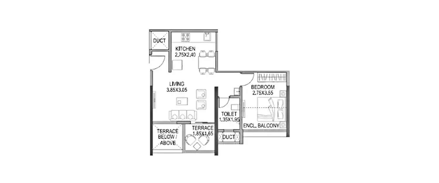 Floor plan for 1 BHK