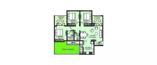 Paranjape Schemes Abhiruchi Parisar Dhayari - Floor plan 2 BHK 1200 Sq.ft
