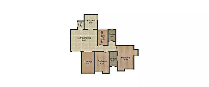 Paranjape Schemes Swapna Samrat Erandwane - Floor plan 2 BHK 705 Sq.ft