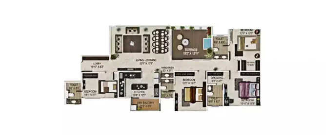 Paranjape Schemes Sky One Shivajinagar - Floor plan 4 BHK 1663 Sq.ft