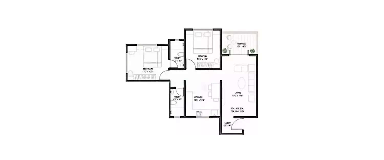 Floor plan for 2 BHK