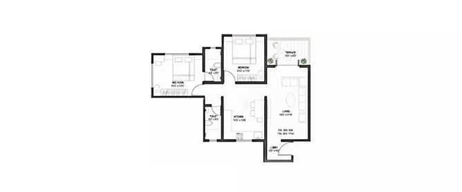 Kolte Patil Ivy Botanica Wagholi - Floor plan 2 BHK 945 Sq.ft