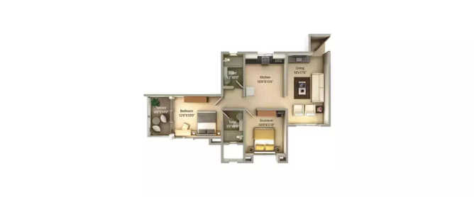 Kolte Patil Umang Pride Wagholi - Floor plan 2 BHK 970 Sq.ft